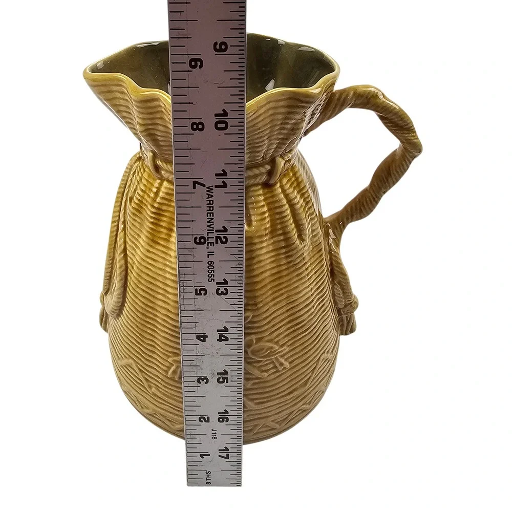 Sylvac 406 Vintage Ceramic Bag Pitcher Mustard Yellow Made in England 8.75in